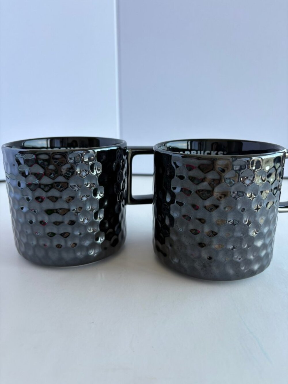NEW Starbucks Textured Black Mugs Set of 2 Official Coffee Cups 355ml